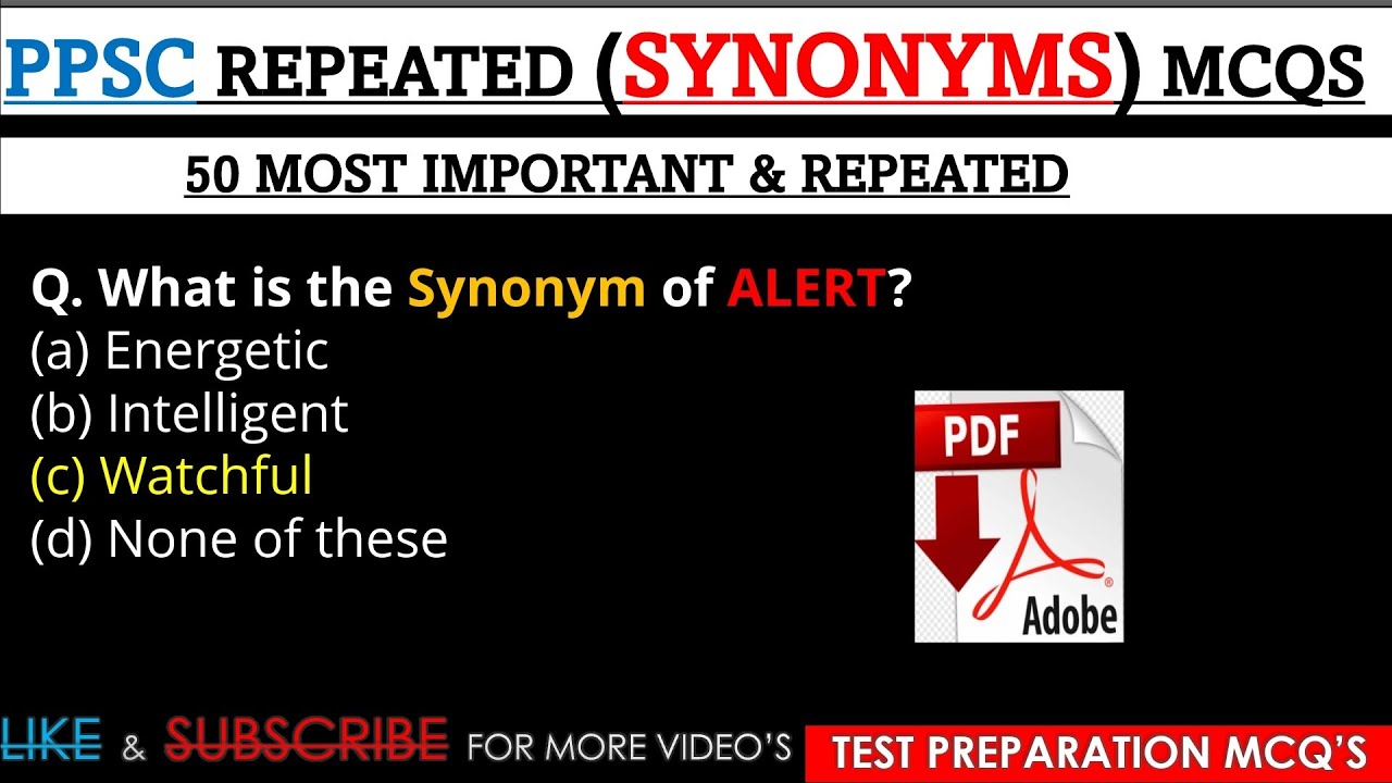 PPSC Most Important & Repeated 50 SYNONYMS| Ppsc Past papers | Ppsc Mcqs Assistant, SI, ASI & UDC