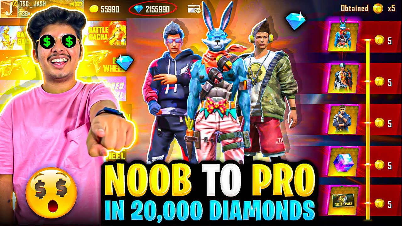 Free Fire Making My *Noob* Id *Pro*😍In 20,000 Diamonds💎 All Rare Items Unlocked😱-Garena Free Fire