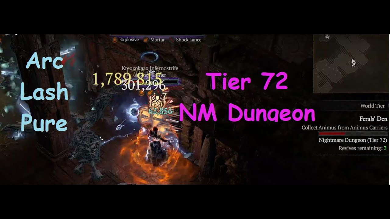 Diablo 4 Sorc Tier 72 Nightmare Dungeon Solo Arc Lash Pure Build