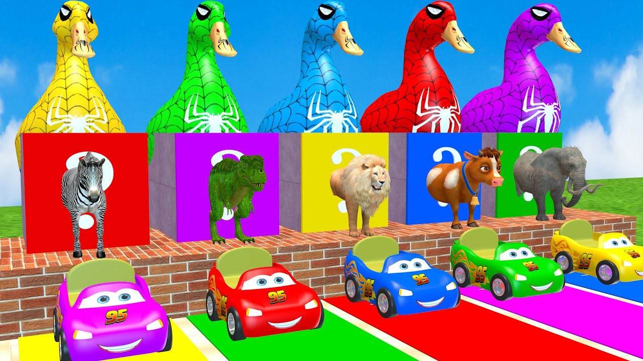 Long Slide Game With Elephant Zebra Dinosaur Lion Cow 3d Animal Cage Game Funny 3d Animals