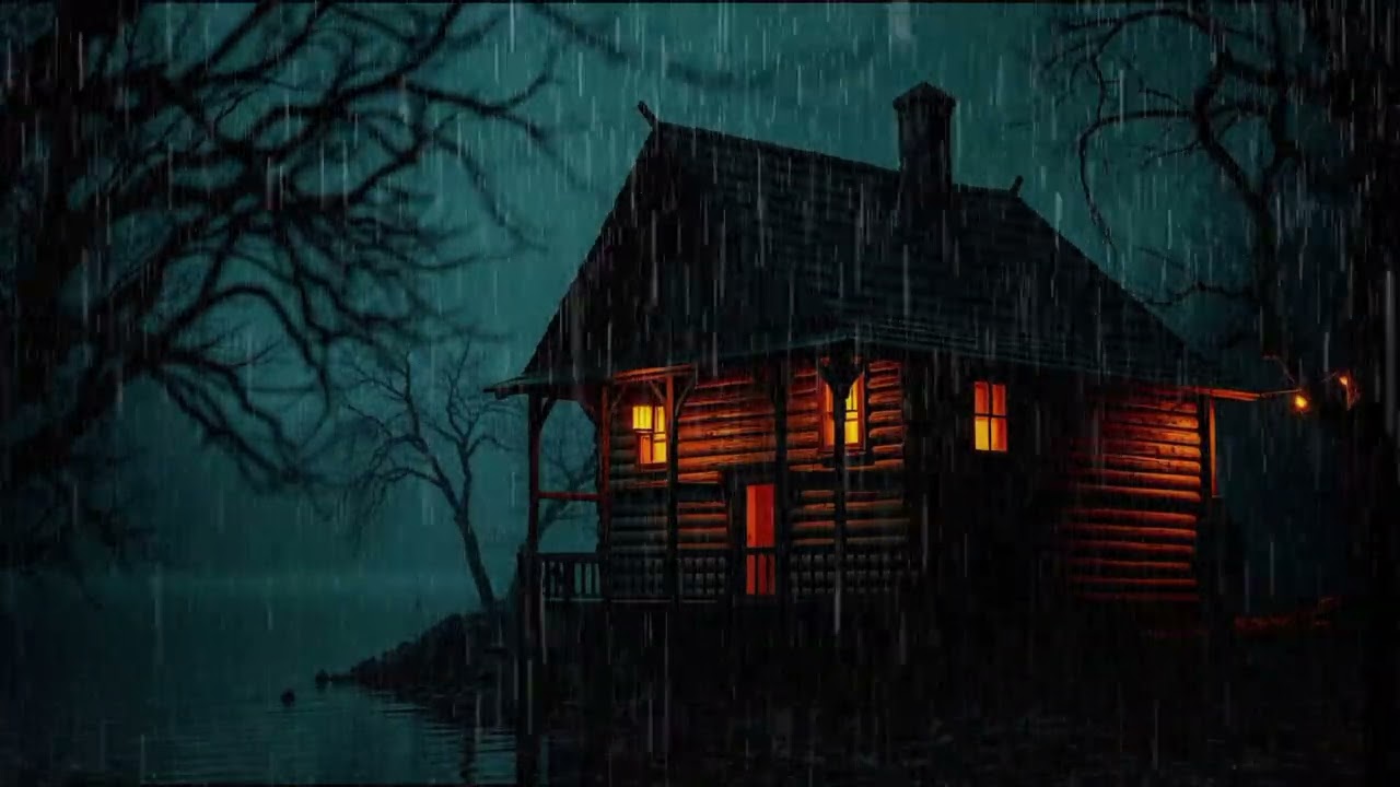 🌧️ Heavy Night Rain Sound at a Cozy Wooden Cabin by the River | Deep Sleep ASMR