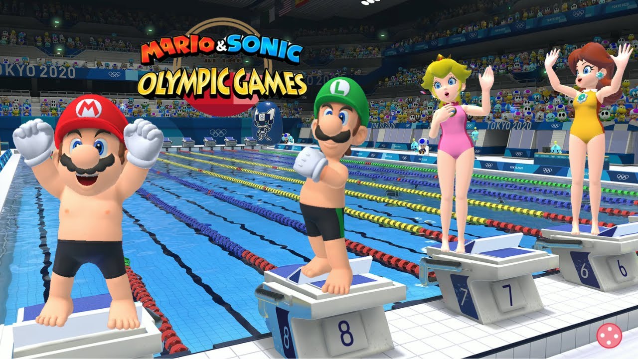 Swimming Hard Mario & Sonic At The Olympic Games Tokyo 2020 Mario Luigi Waluigi Peach & Mor Gameplay