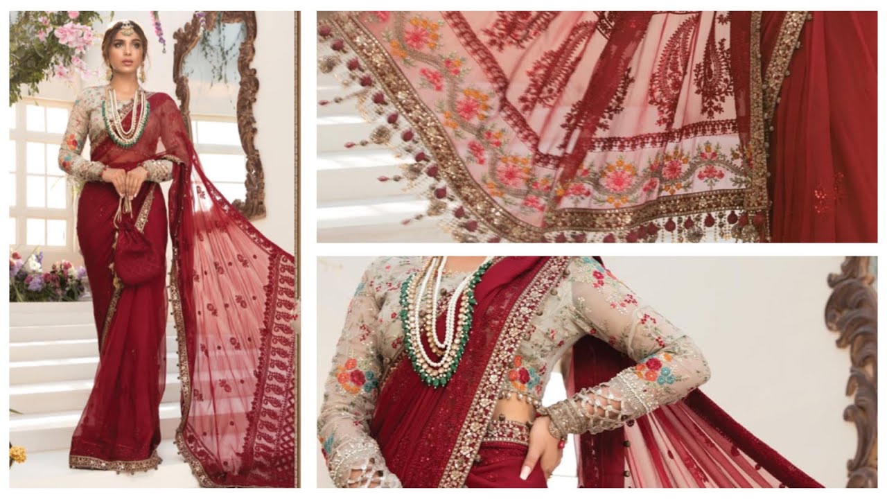 MariaB Mbroidered Saree unboxing | D7 Review from Maria b Eid Chiffon Catalog