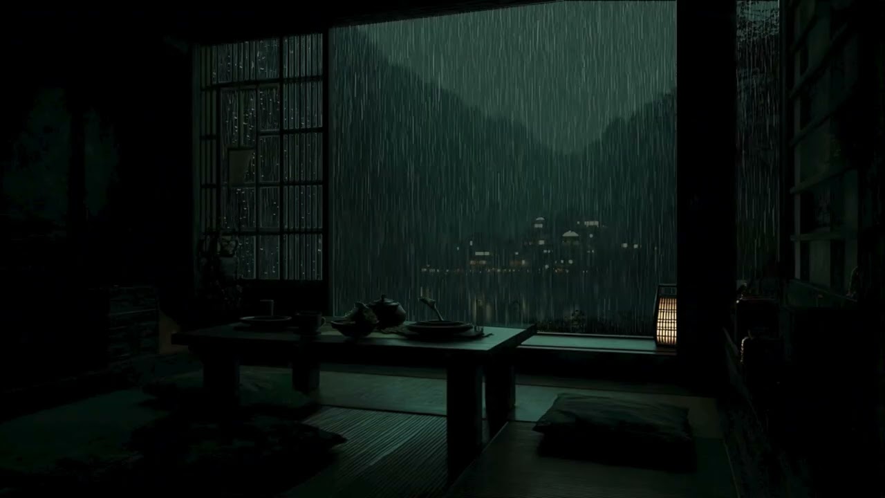 Midnight Forest Rain Ambience | Deep Sleep in a Dark Wooden Cabin