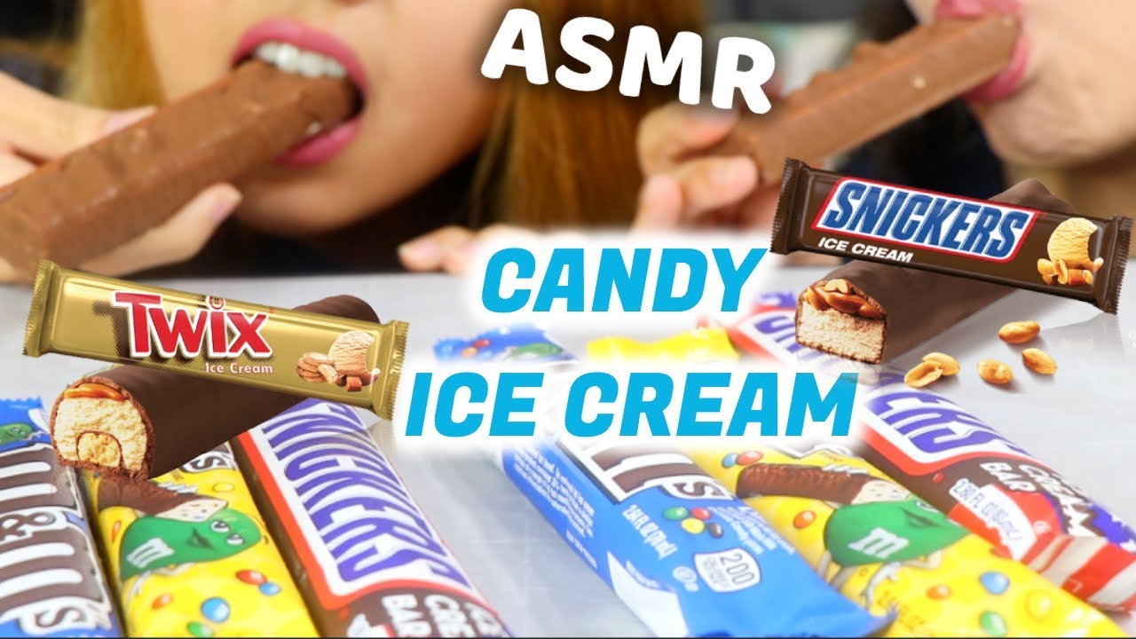 ASMR EATING CANDY ICE CREAM BARS (TWIX, SNICKERS, M&M'S) *CRUNCHY EATING SOUNDS* MUKBANG