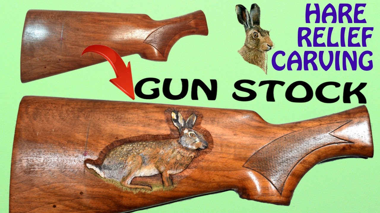 CUSTOM STOCK CARVING How to carve a rabbit out of wood,High relief hare hunting wood carving