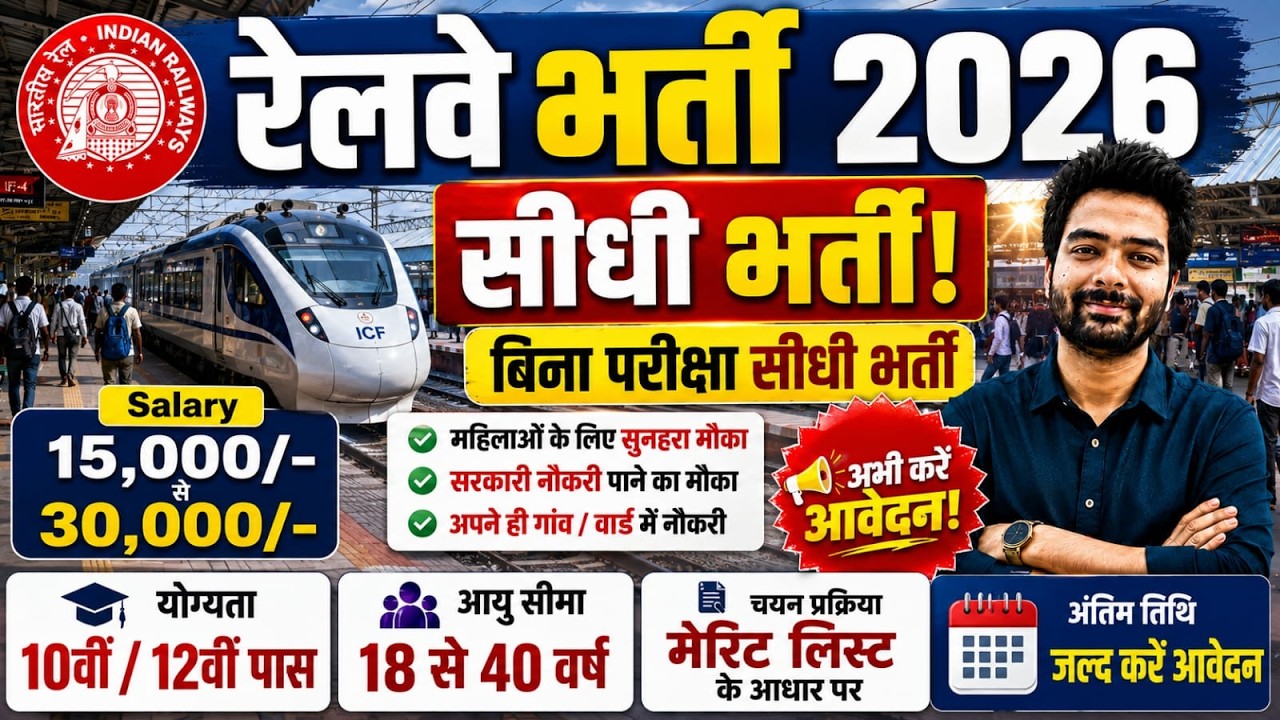 रेलवे सीधी भर्ती 2026 | Railway New Vacancy 2025 | Railway Recruitment 2025 | railway 10th pass job