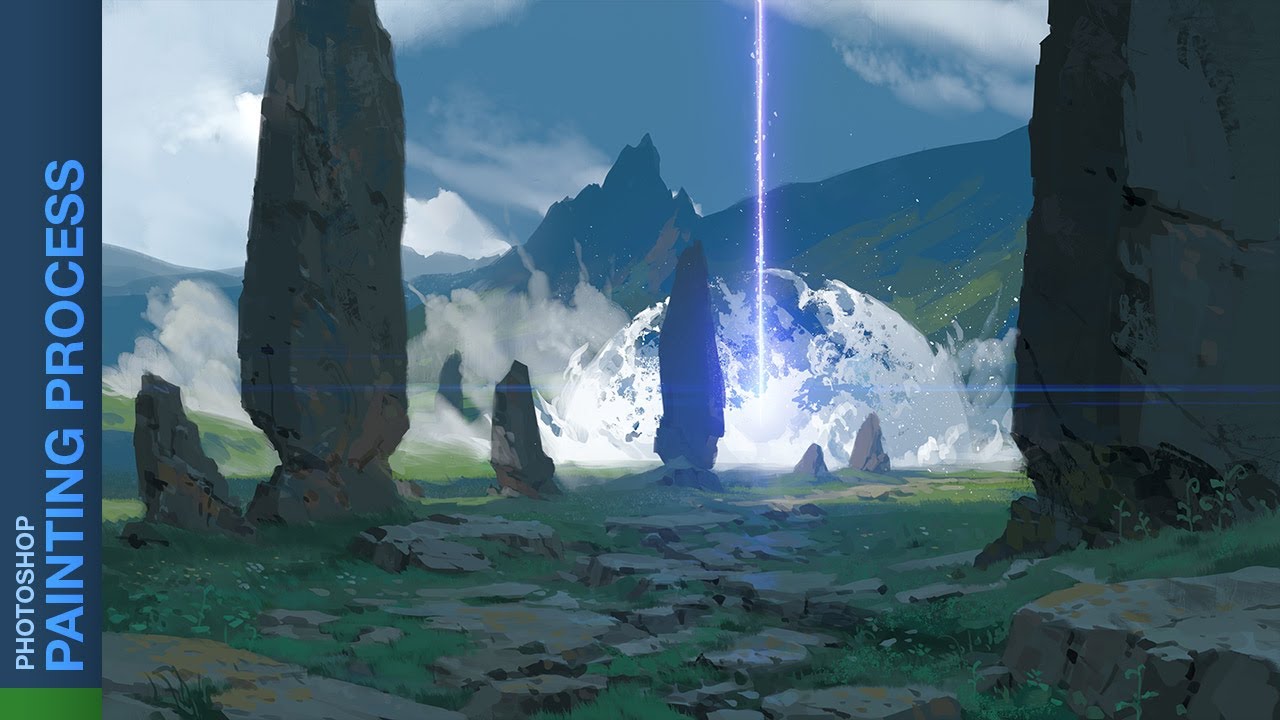 Digital painting of an anime background in Photoshop