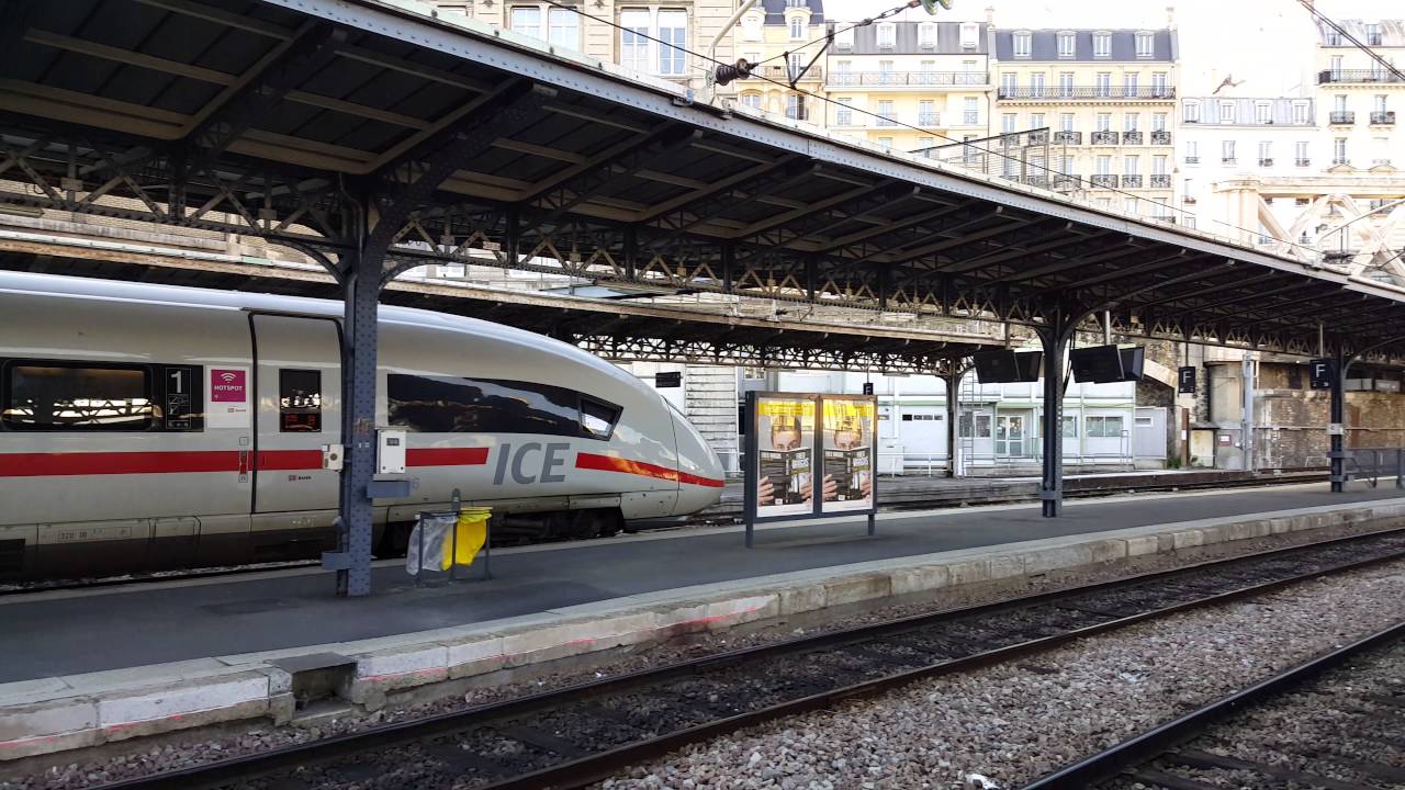ICE 3 train Velaro D BR 407 arrive from Paris gare du Est . 4K UHD