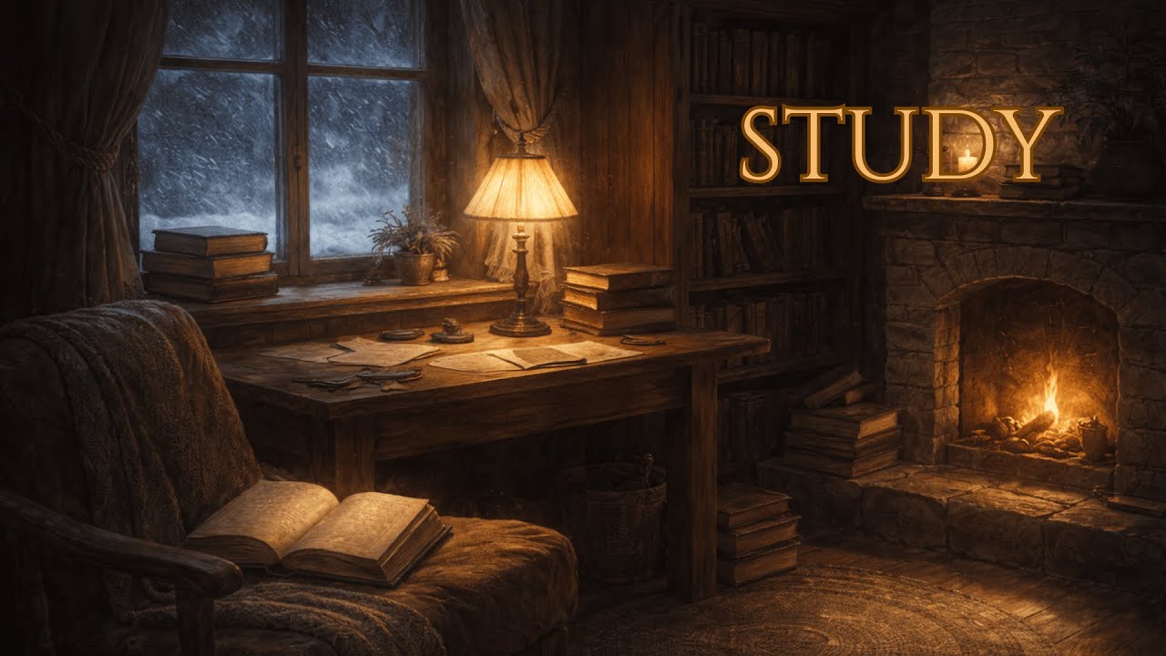 Study Music for Deep Focus – Cozy Fantasy Fireplace Ambience