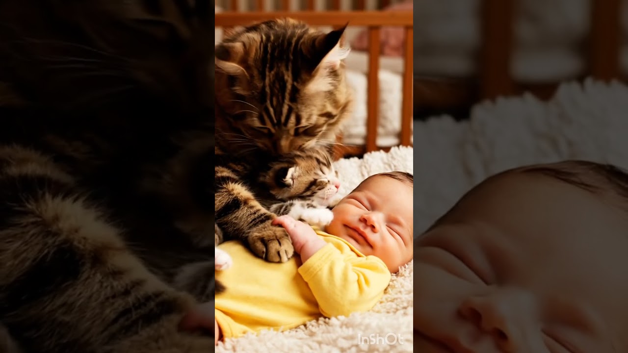 “Loyal  Cat Brings Her Kitten to Sleep Beside the Baby — Pure Love ❤️ #cat”