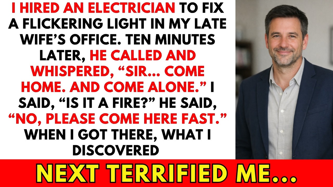 I Hired an Electrician to Fix a Light in My Late Wife's Office. He Called and Whispered Something