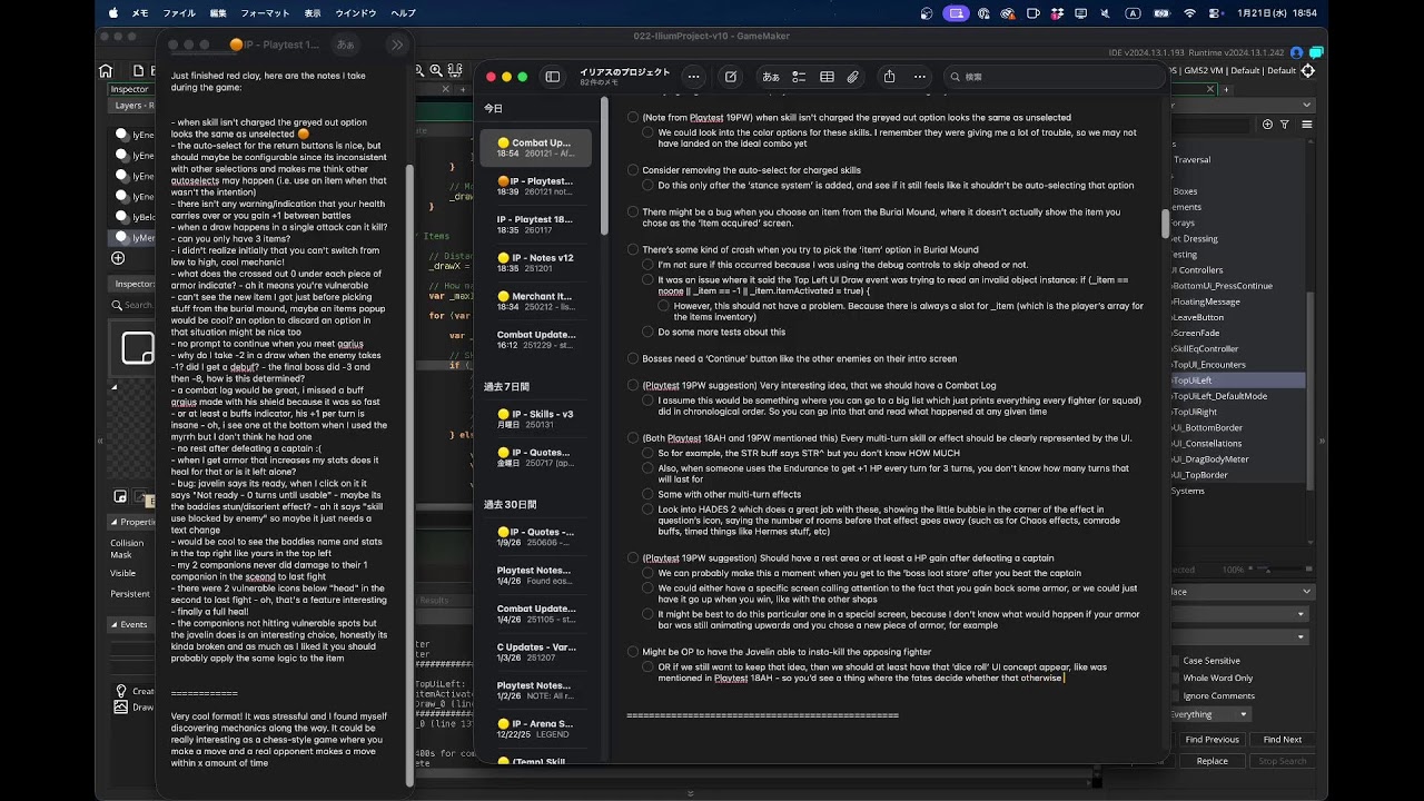 Studying GameMaker - PART 485 - ADDING MORE PLAYTEST NOTES  (🔇 NO MIC)
