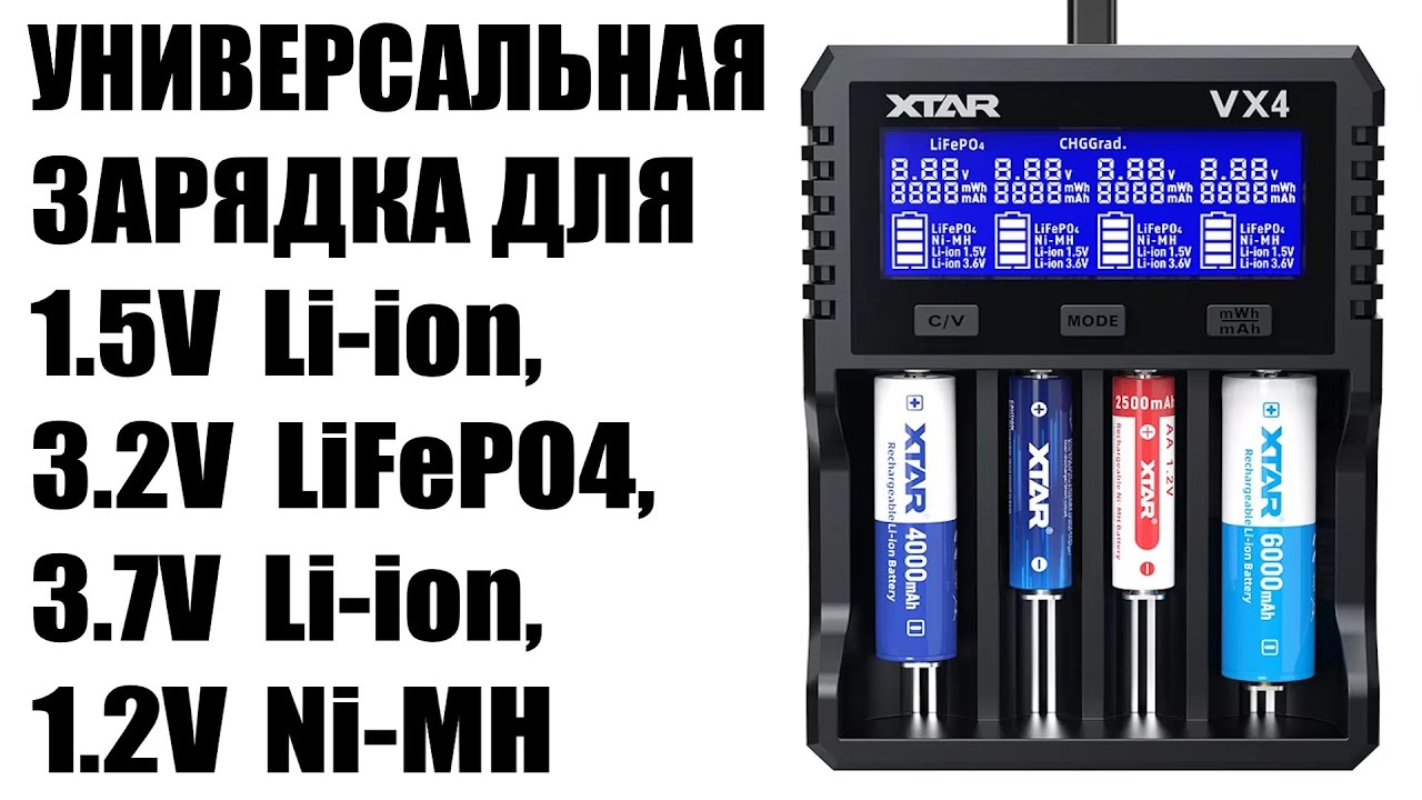 Универсальная зарядка XTAR VX4 для 18650/21700 AAA/AA 1.5V Li-ion /LiFePO4 / Ni-MH