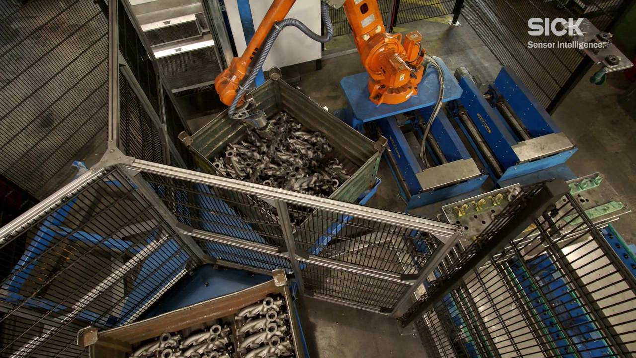 SICK's PLB robot guidance system positions exhaust manifolds at Georg Fischer