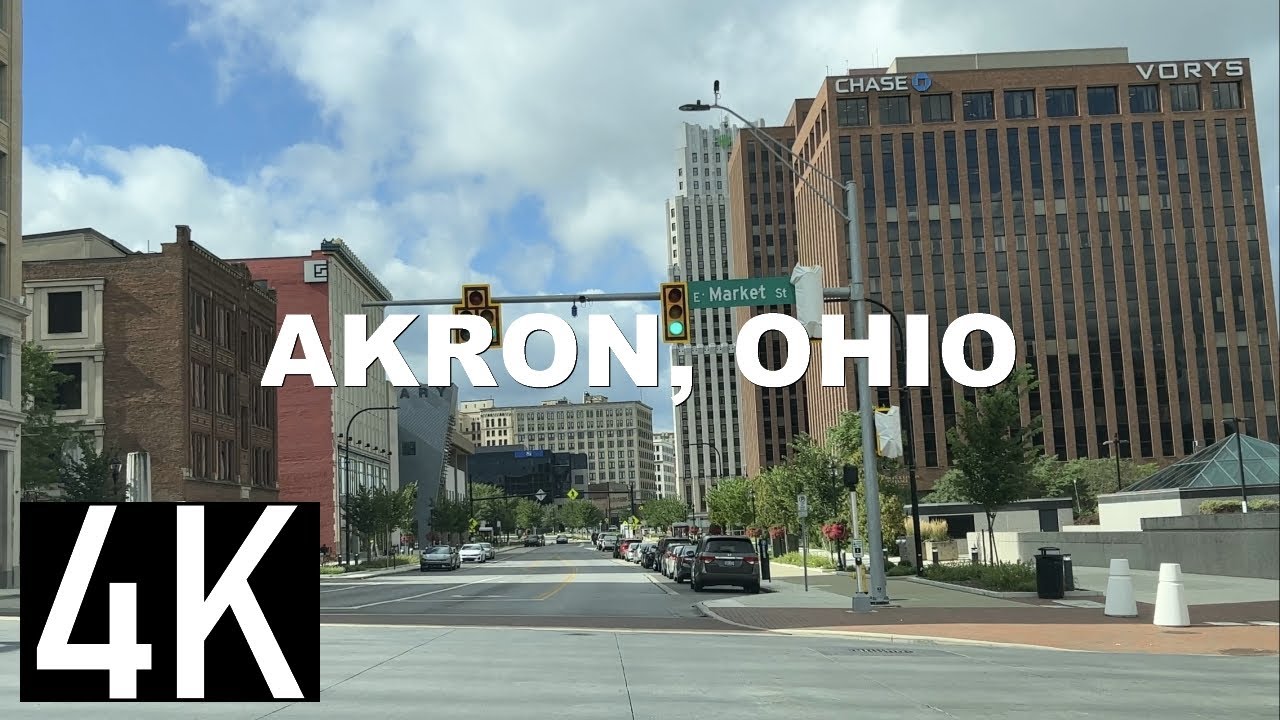 Road Tour of Akron, Ohio in 4K - Driving in Downtown Akron, OH