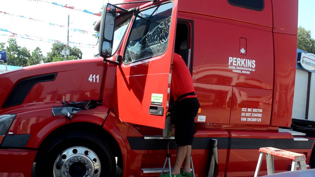 Professional Window Tinting on Semi Truck at Icy Shine