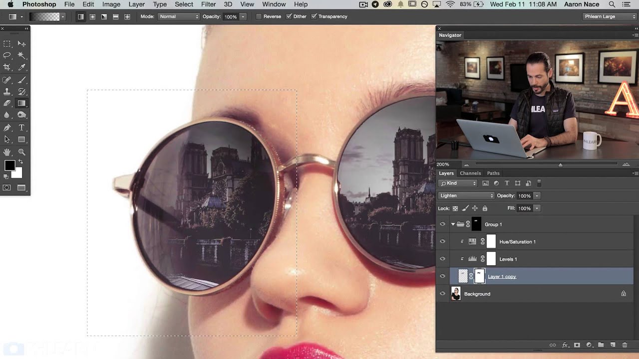 Как добавить отражение к солнцезащитным очкам в Photoshop
