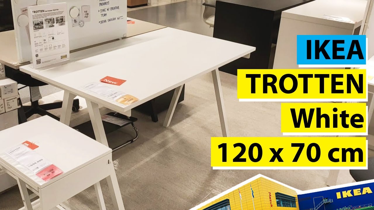 Meja Ikea TROTTEN ukuran 120x70 cm warna putih