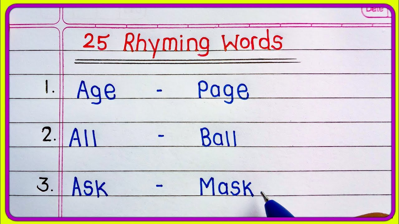 25 Rhyming Words English | Rhyming words | Rhyming Words in English