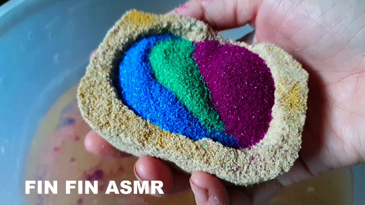 ASMR Crumbling Colorful Sand, Cement, White Mix #387