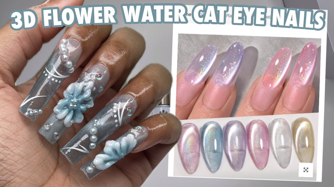 3D Flower Water Jelly Cat Eye Nails | Born Pretty Water Light Rainbow Cat Eye Gel Polish