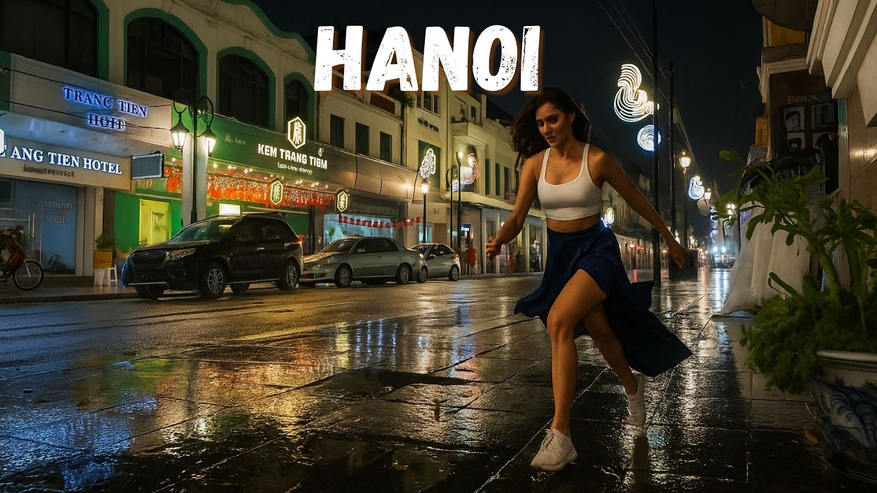 Hanoi at Night 🇻🇳 Caught in a HEAVY THUNDERSTORM | 4K Vietnam Walking Tour