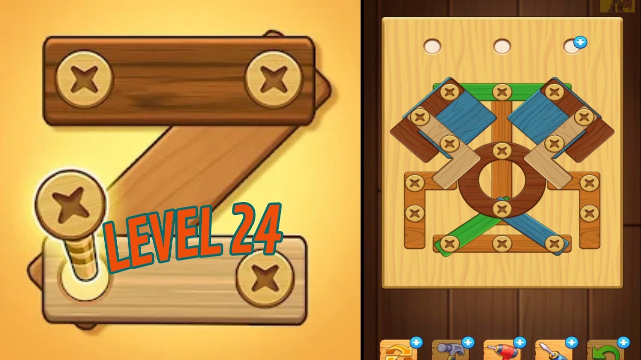 🏅 SCREW PUZZLE: Wood Nut & Bolt 🤪 Level 24 🧩 Gameplay Walkthrough