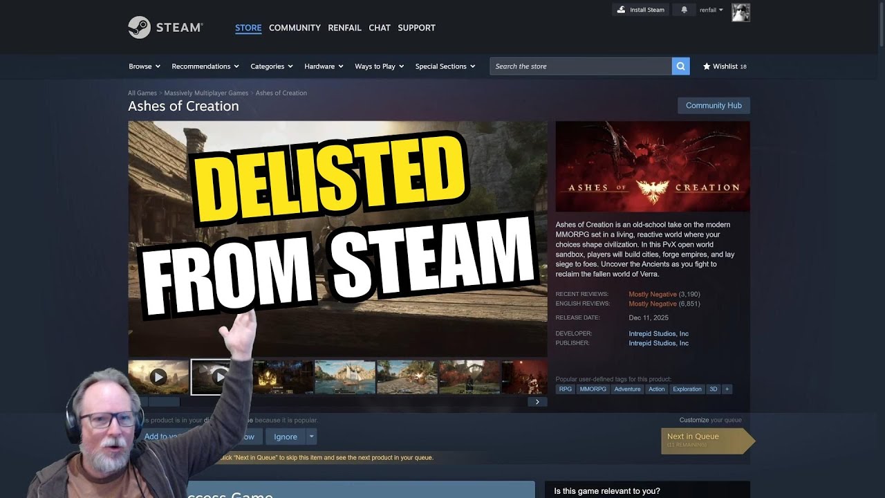 Игра Ashes of Creation, похоже, удалена из Steam.