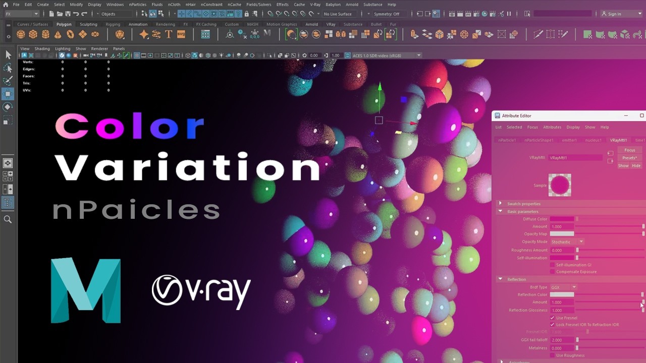 Color Variation for nParticles in Maya with V-Ray renderer