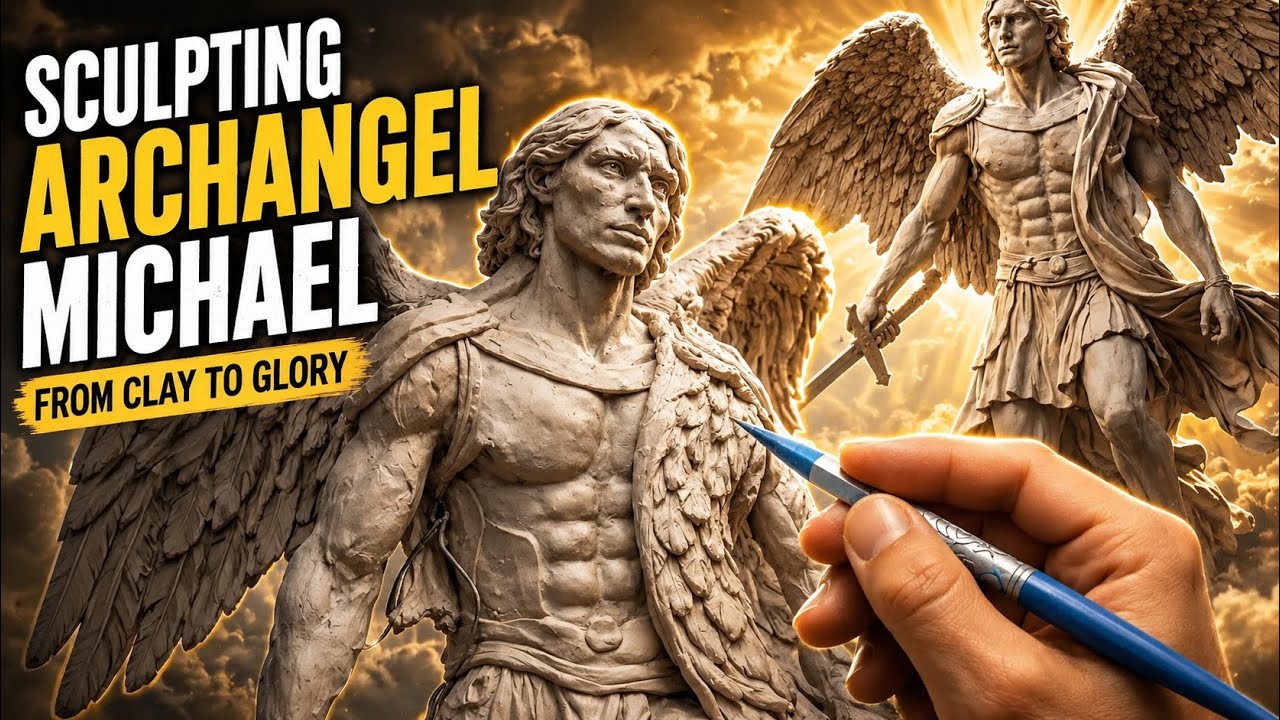Biblical Sculpting, Sculpture of Archangel Micheal and Lamb - John Byerly