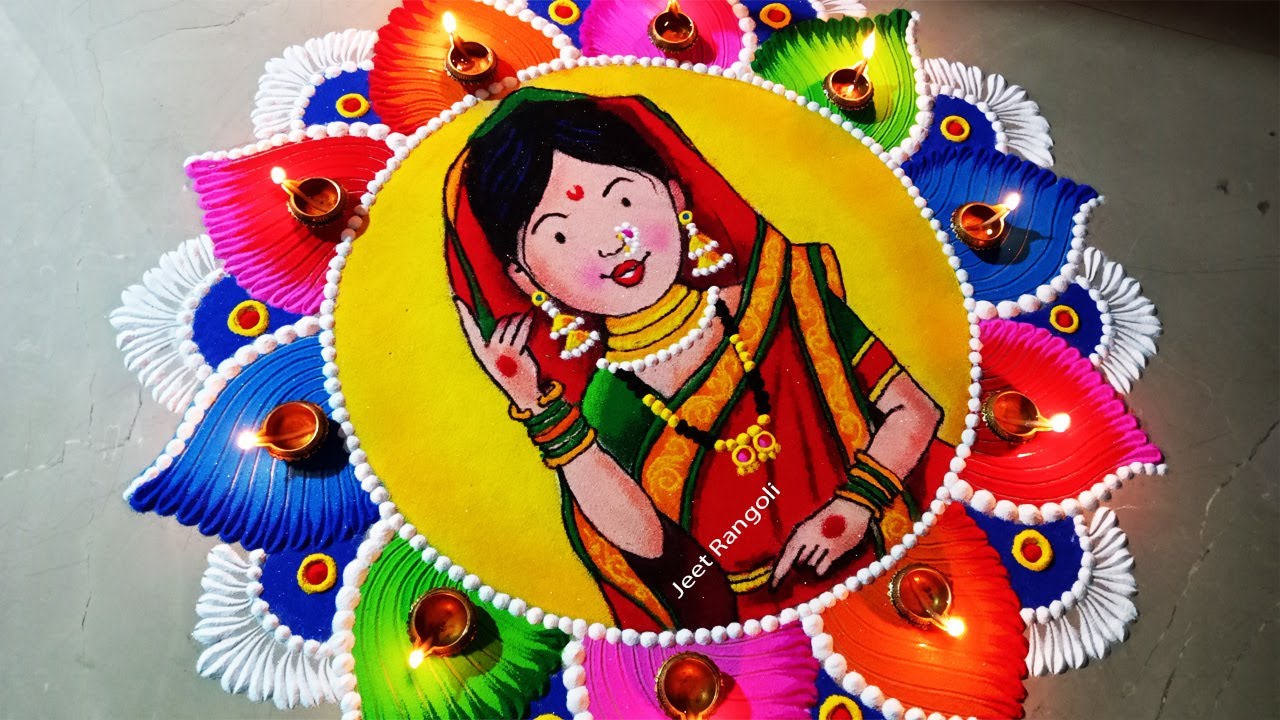 Diwali special Maharashtrian ladies rangoli, full tutorial.
