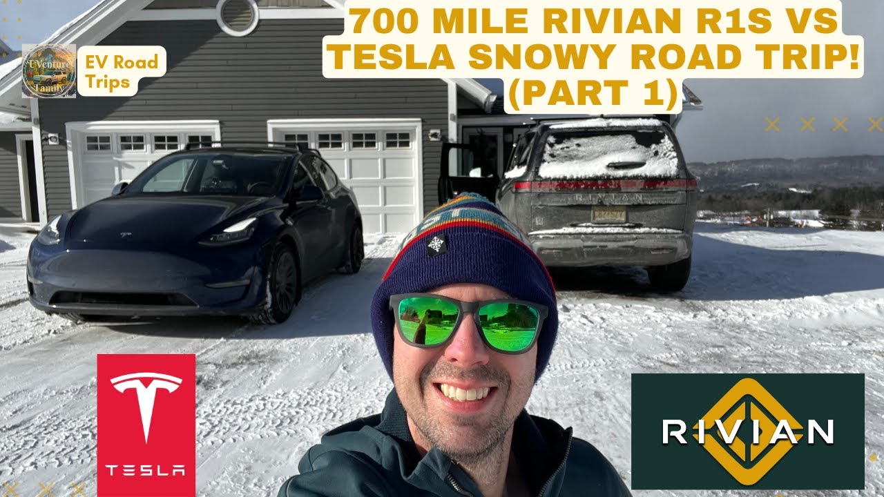 Rivian R1S vs Tesla Model Y Snowy Ski 700 mi Road Trip | Boys vs Girls | Charging Troubles - Part 1