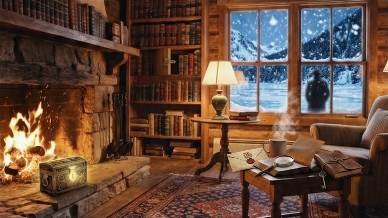 COZY SNOWY CABIN FIREPLACE AMBIENCE ❄️| DEEP SLEEP MUSIC WITH THETA WAVES & GENTLE TEMPO SLOWDOWN🔥