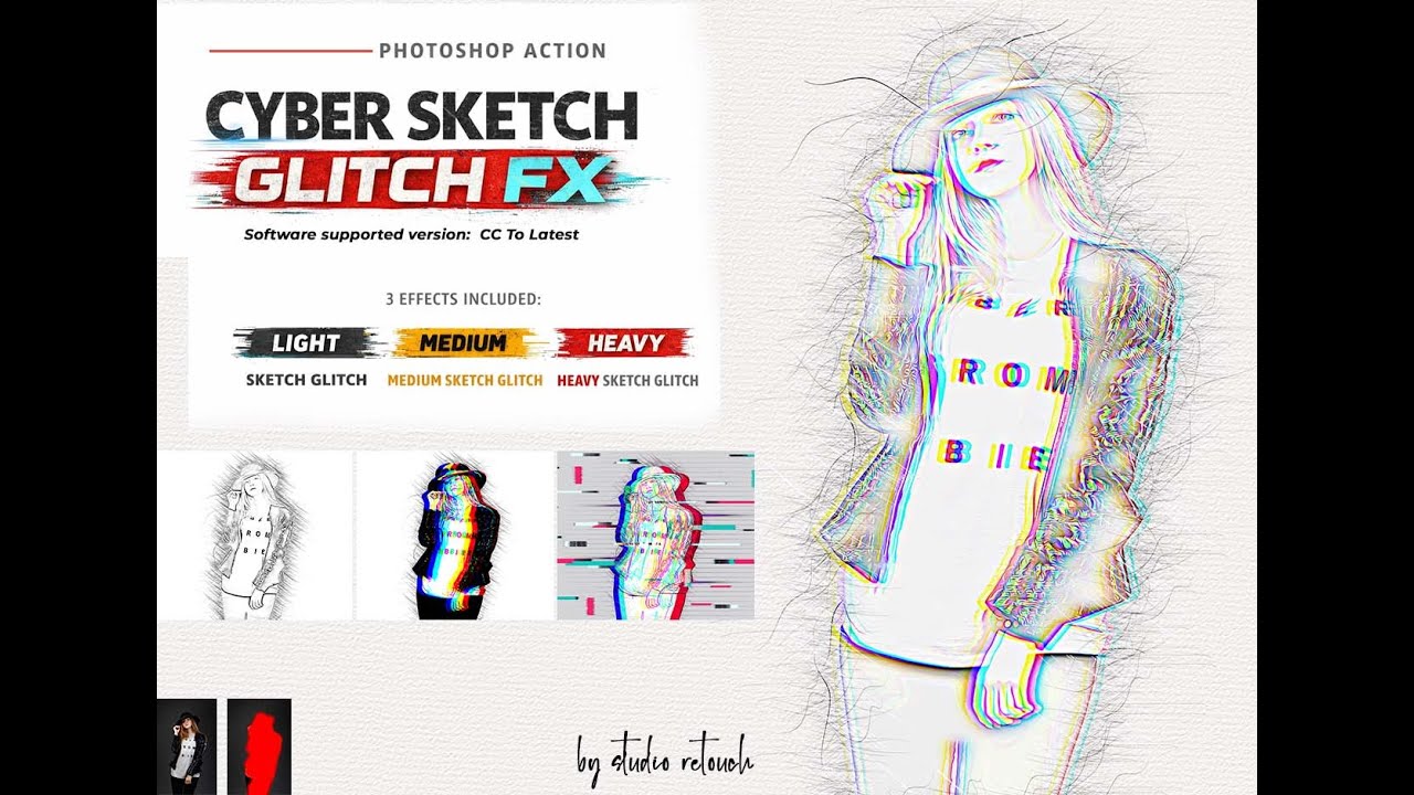 Cyber Sketch Glitch FX Photoshop Action