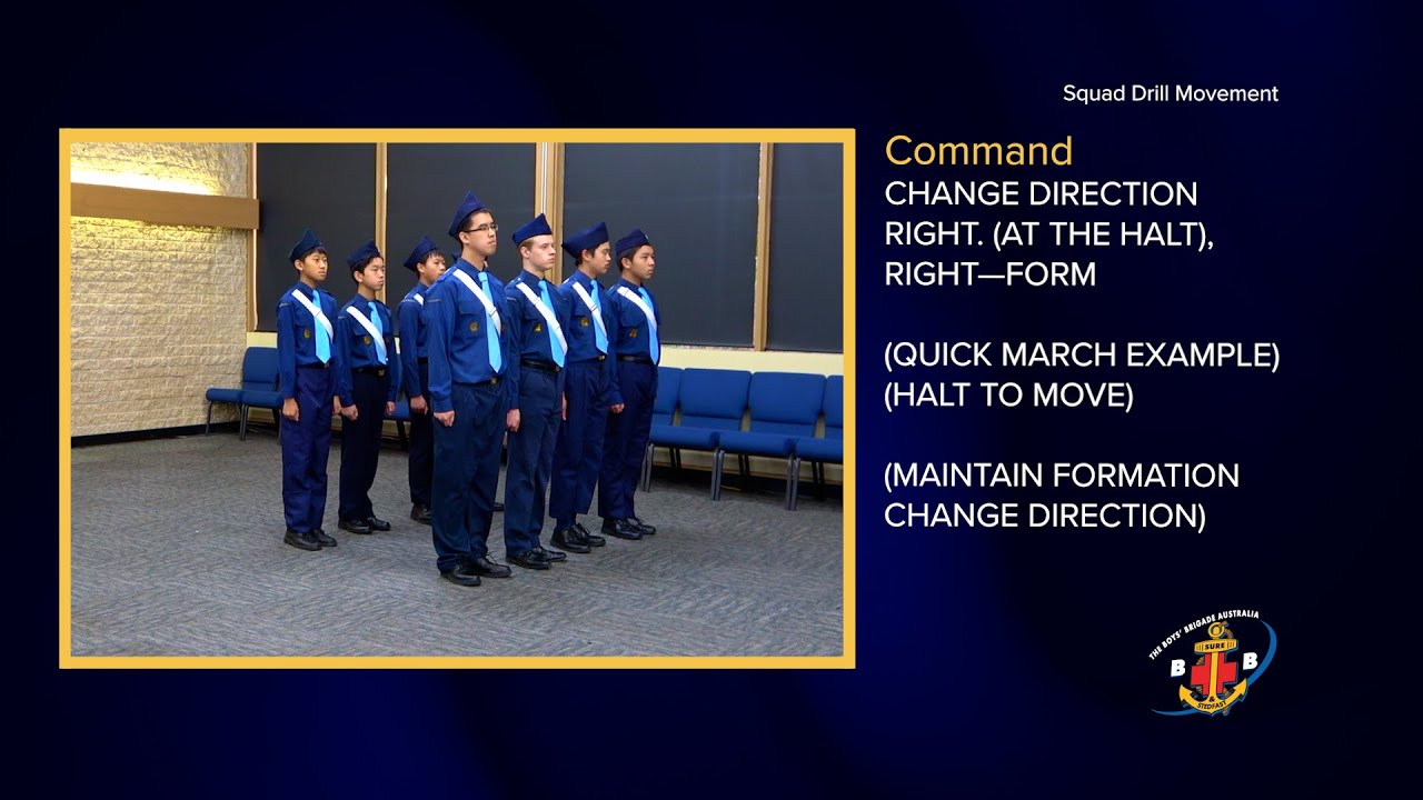 Squad Drill Movement - (Move To Halt) Change Direction Right - At The Halt - Right Form - QuickMarch