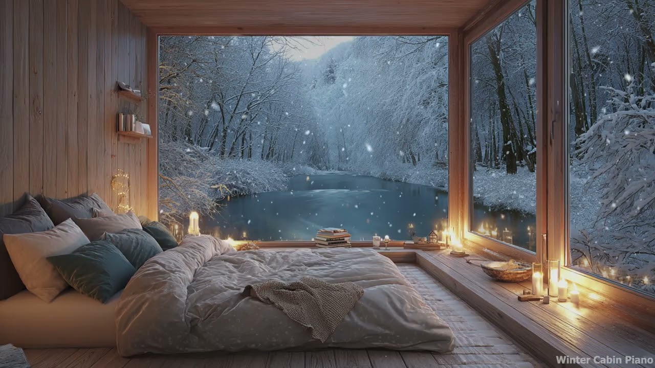 Cozy Forest Bedroom in Winter – Piano and Snowy Ambience
