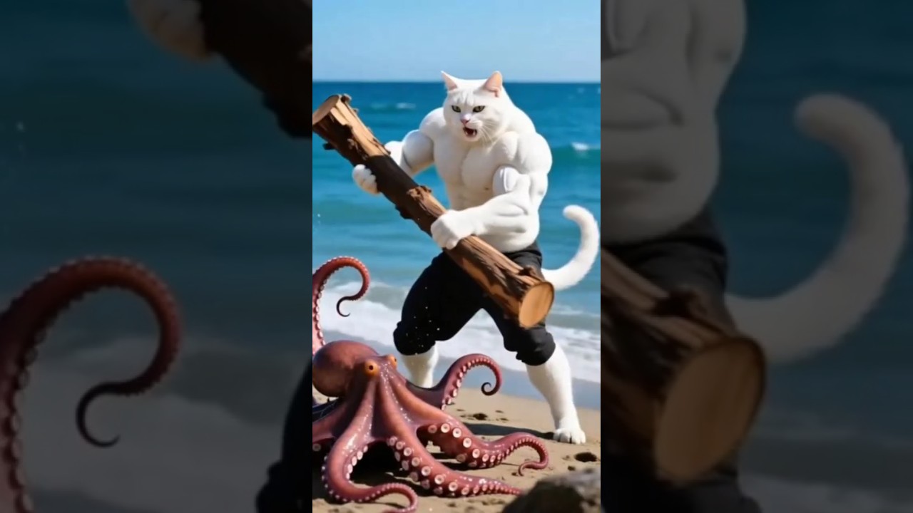 Cute Kitten kidnapped by Octopus| Father cat saved him