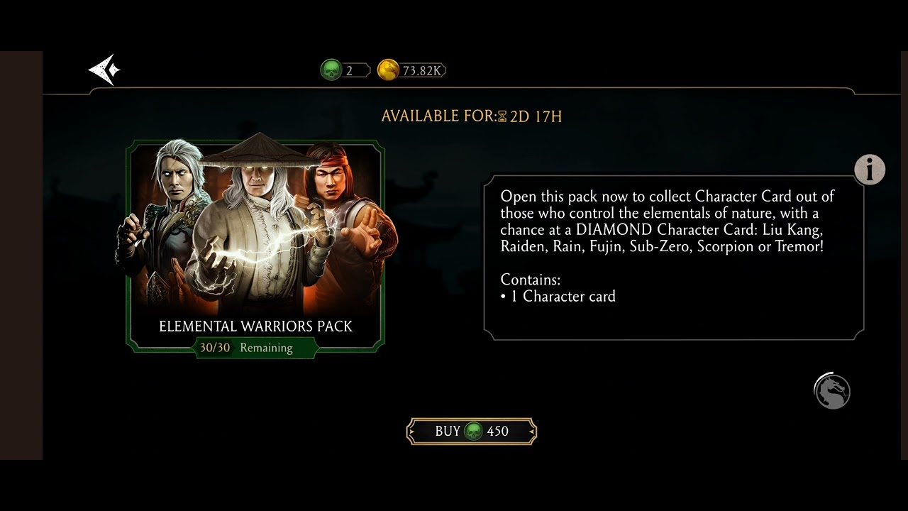 Opening elemental warriors pack in Mortal Kombat