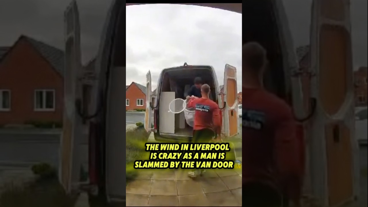 Man hit by his van door hard  as crazy storm hits Liverpool #liverpool #funny #comedy