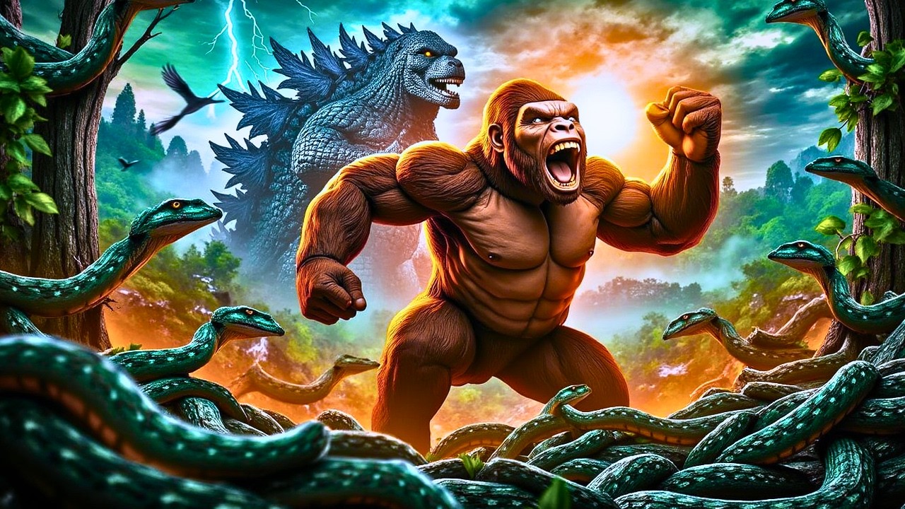 KING KONG vs GIANT TITANOBOAS Epic Battle to Save Godzilla 1 vs Hundreds!  King Kong Movie