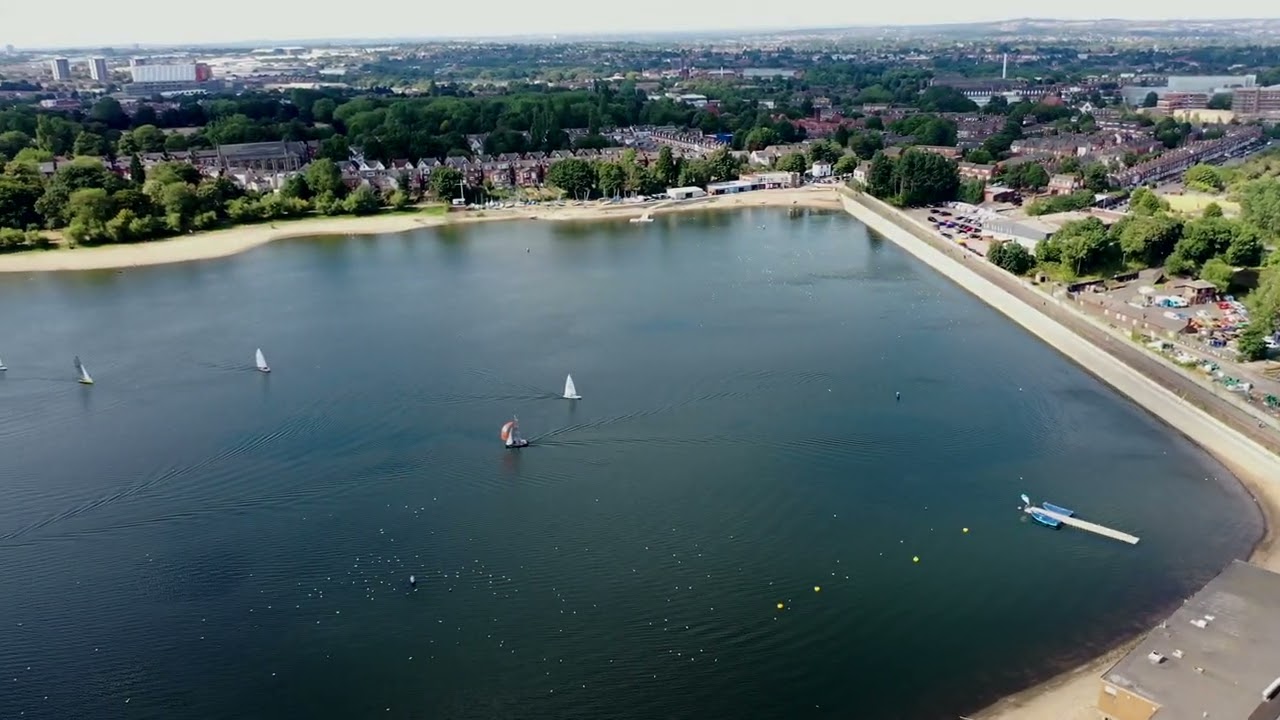 Birmingham Reservoir  By Drone DJI Mavic 2 4K Aerial footage, England, United Kingdom