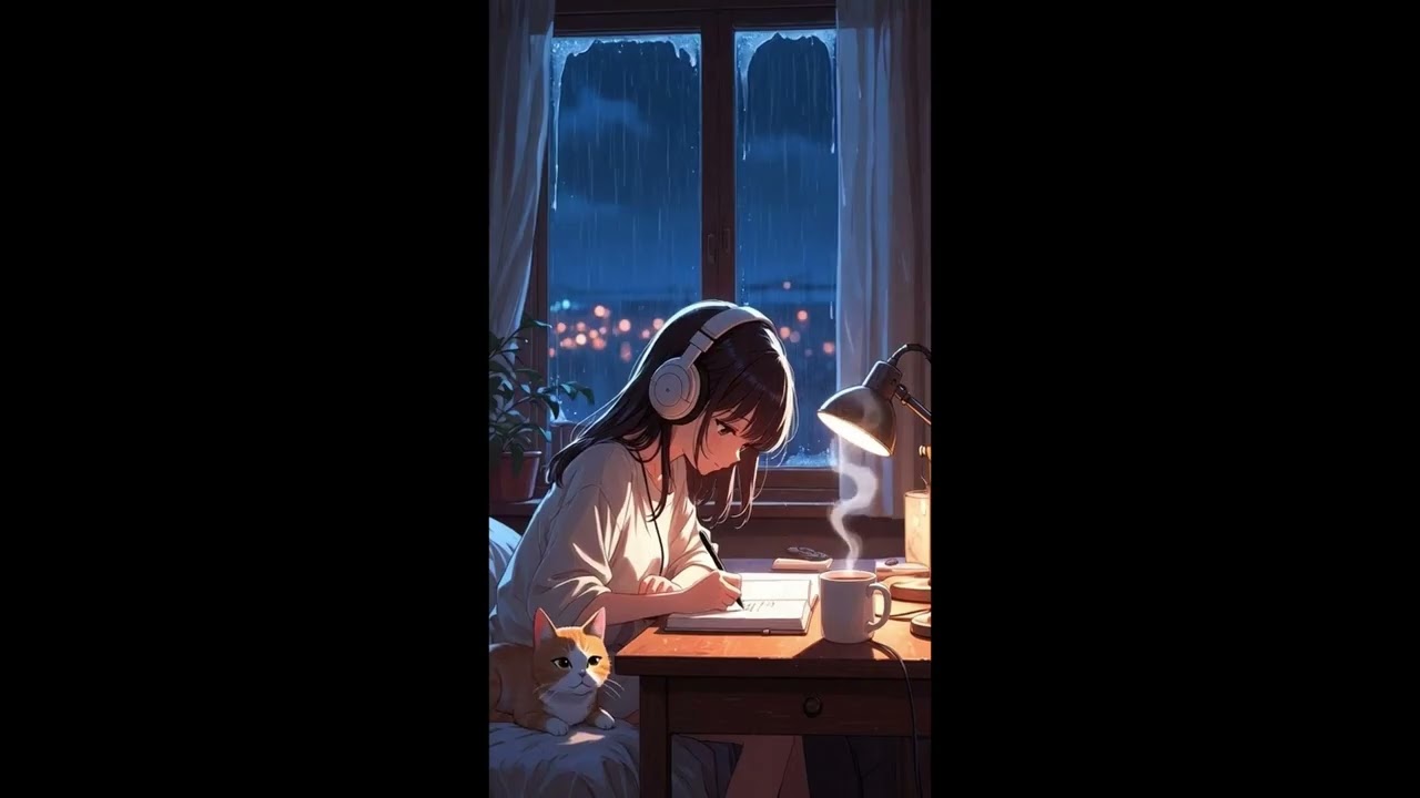 Her quiet rainy evening with cat 🐾🌧️ lofi for the soul