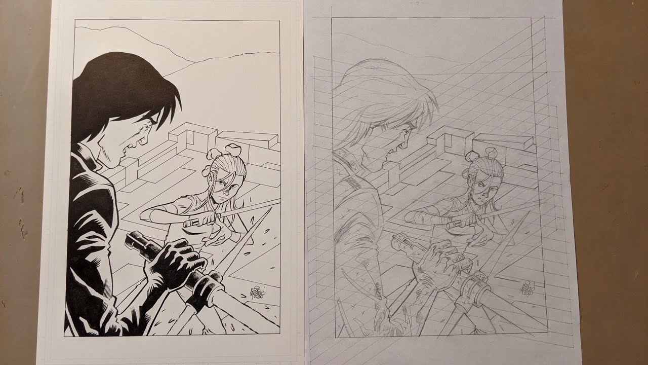 Inking Kylo Ren and Rey on Paper