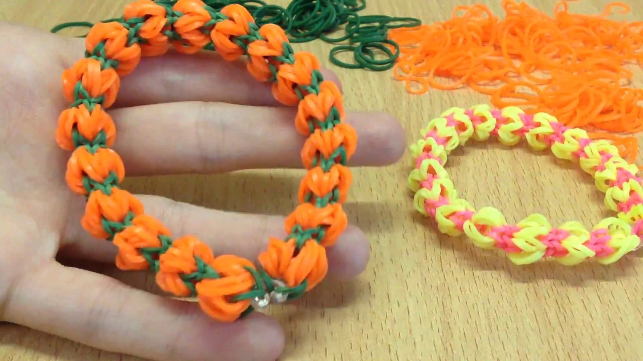 Браслет Тыквы из резинок на станке Rainbow Loom