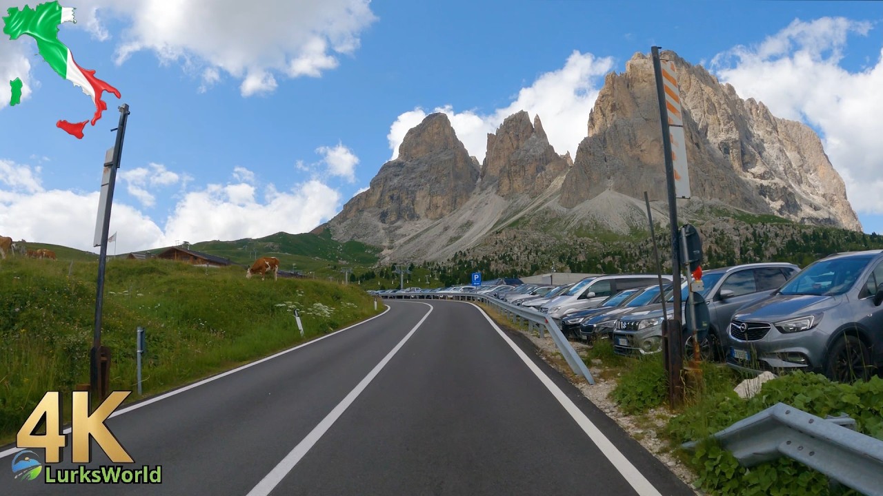 Scenic Drive in Italy  - Vallunga Valley To Lago Fedaia - 4K60