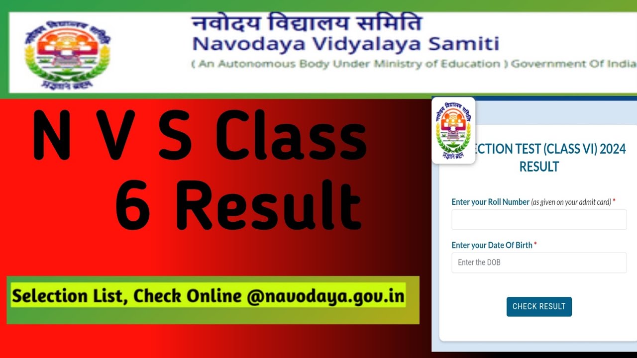NVS Class VI Result 2024 . Navodaya vidyalaya class 6 result download. Jawahar Navodaya vidyalaya