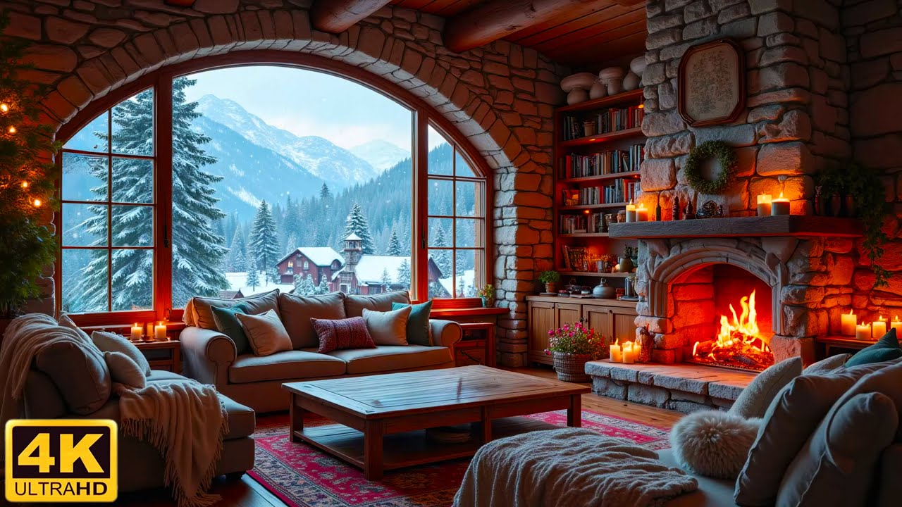 Cozy Winter Cabin Living Room Ambience ❄️ Soft Piano Music & Crackling Fireplace for Deep Relaxation