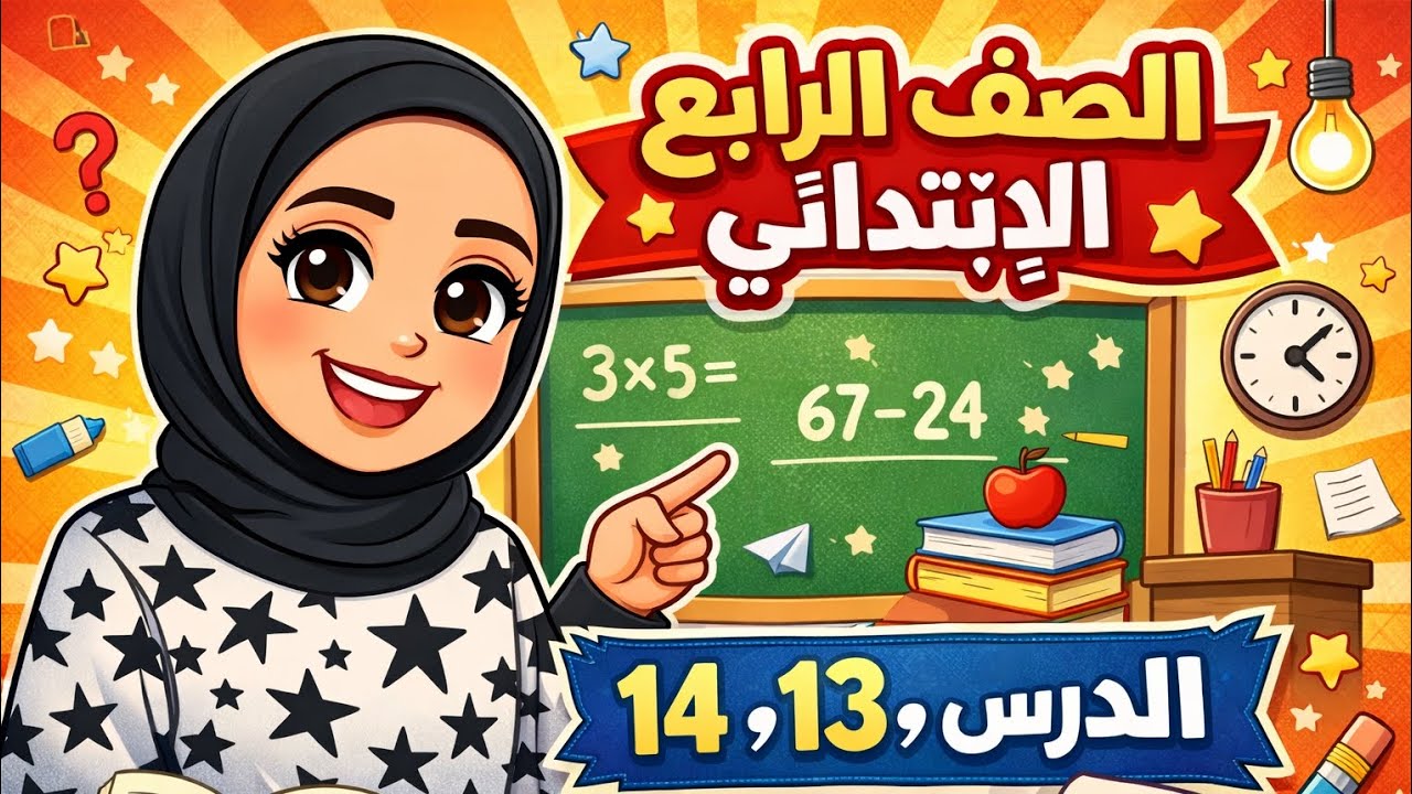شرح الدروس 12 و13 و14 رياضيات الصف الرابع الابتدائي بطريقة سهلة وبسيطة