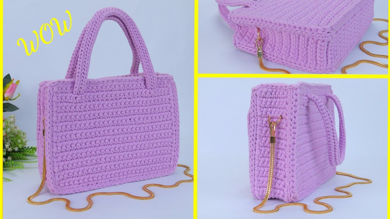 I love it! This is such a precious & Easy t shirt yarn crochet handbag tutorial